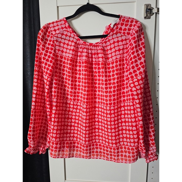 NWT LOFT Heart Print Blouse Long Sleeve Sheer Top‎ Valentine's Day SP - Picture 1 of 6